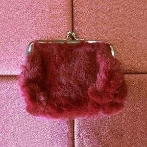 Faux Fur Snap Closure Soft Coin Wallet - Burgundy